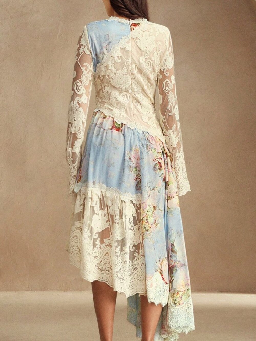 Blue Elegant Women's Romantic Lace Patchwork Woven Dress - Picture 2 of 7